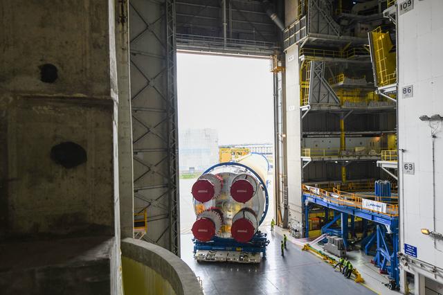 NASA image: NASA Prepares Artemis I SLS Rocket Stage for Move to Pegasus Barge